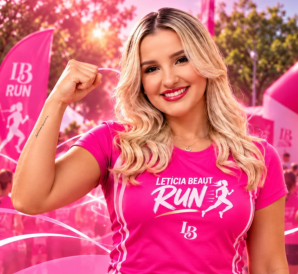 Letícia com a camiseta da Letícia Beaut Run (imagem ilustrativa)